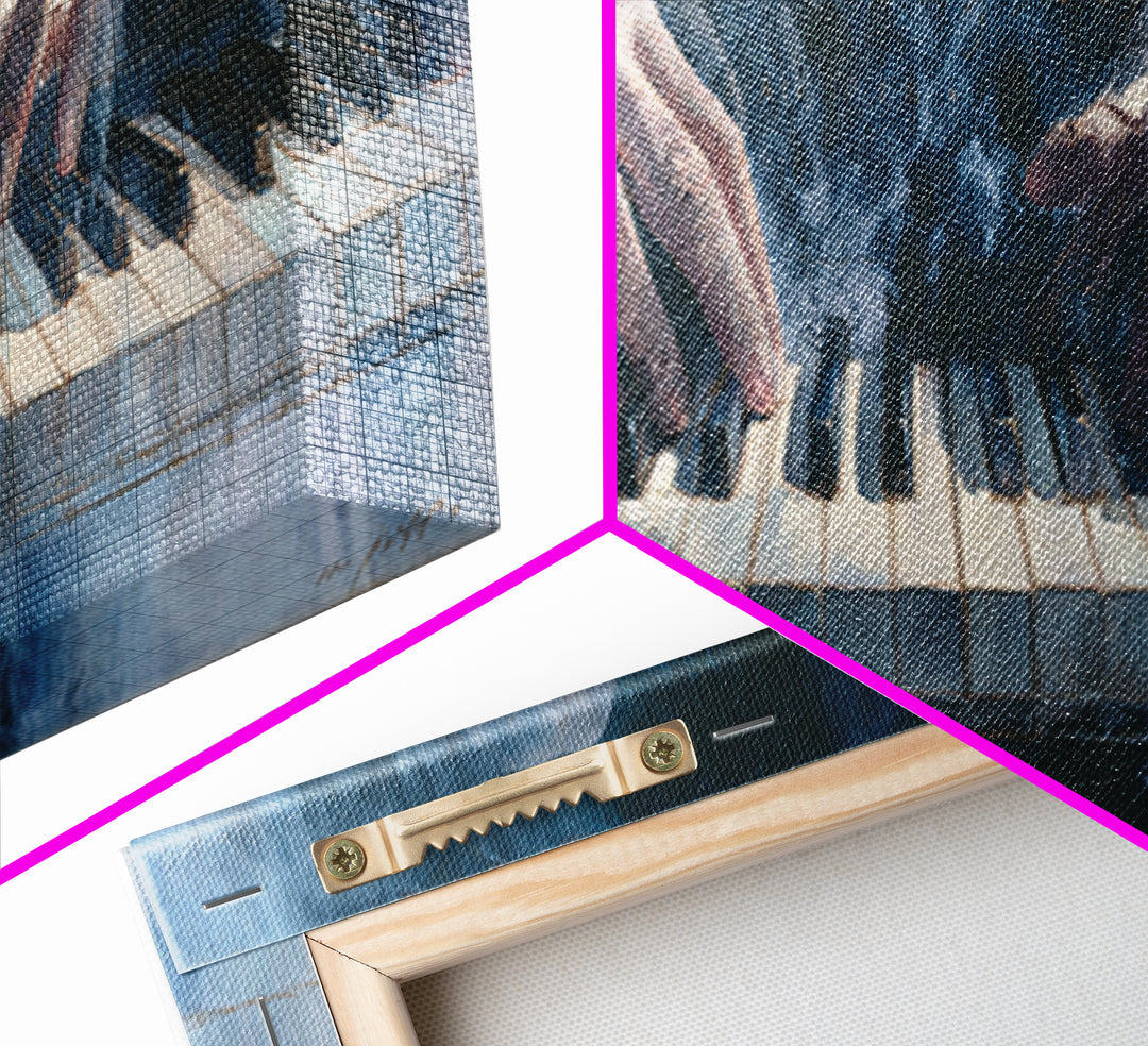 Piano Keys and Hands Canvas Print, Black and White Art, Abstract Art, Living Room Decor, Watercolor Art, Monochrome, BAW-3x1-86
