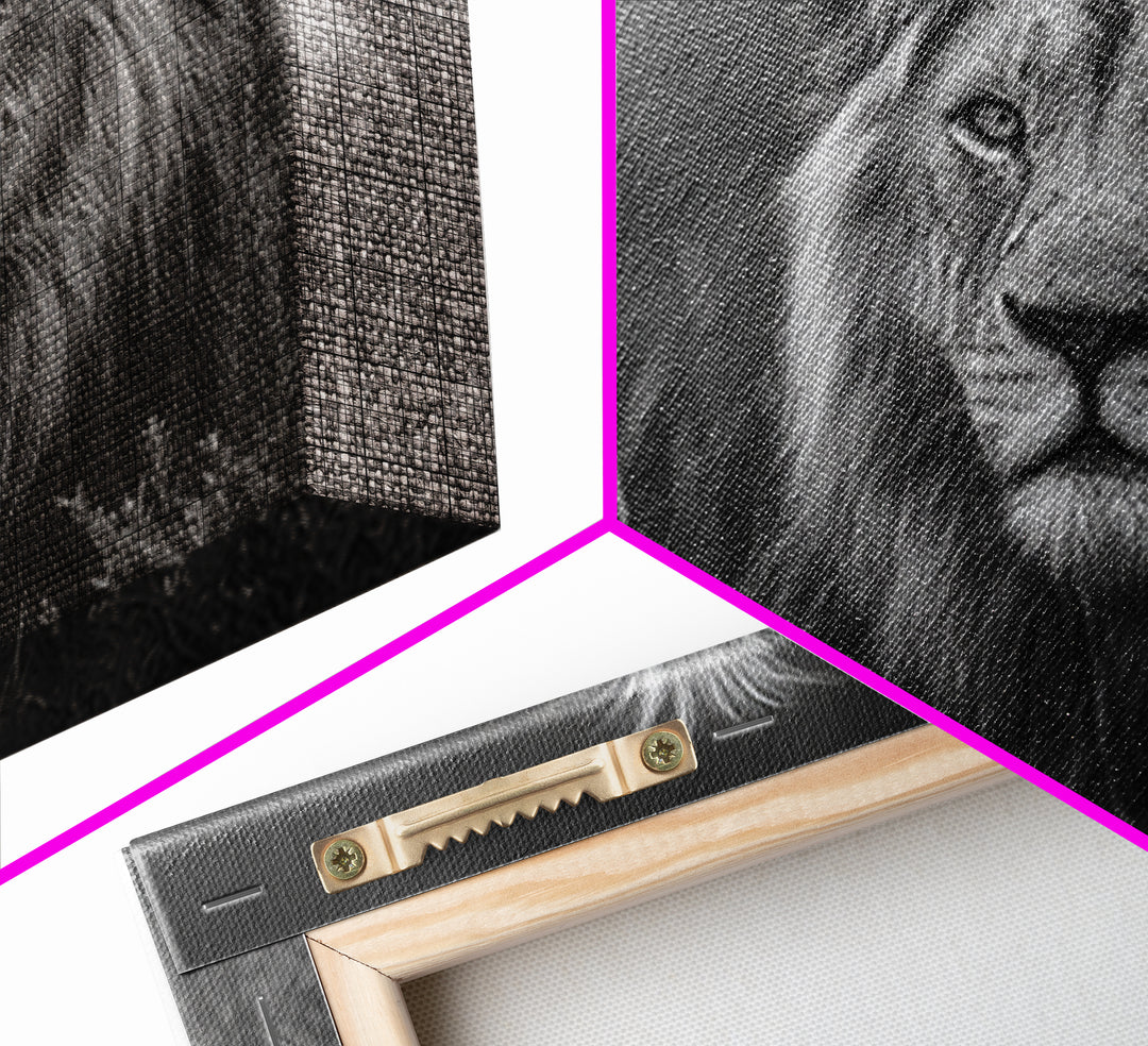 Dramatic Black and White Lion Portrait Canvas Print, Black and White Art, Photography Prints, Living Room Decor, Monochrome, BAW-3x2-21