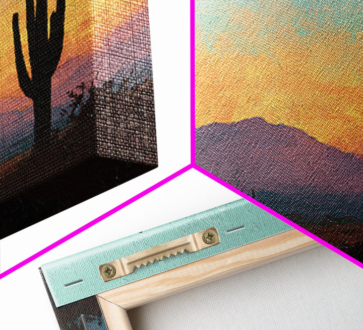 Monochrome Desert Cactus Silhouette Framed Canvas Print, Black and White Art, Set of 3 Prints, Living Room Decor, Monochrome, BAW-3x2-25
