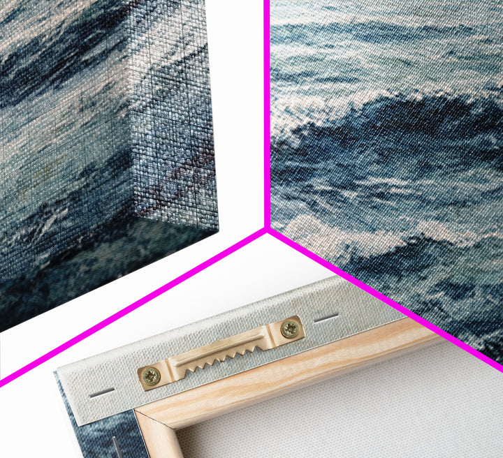 Stormy Ocean Wave Framed Canvas Print, Black and White Art, Retro Wall Art, Living Room Decor, Monochrome, Luxury Decor, BAW-3x2-86