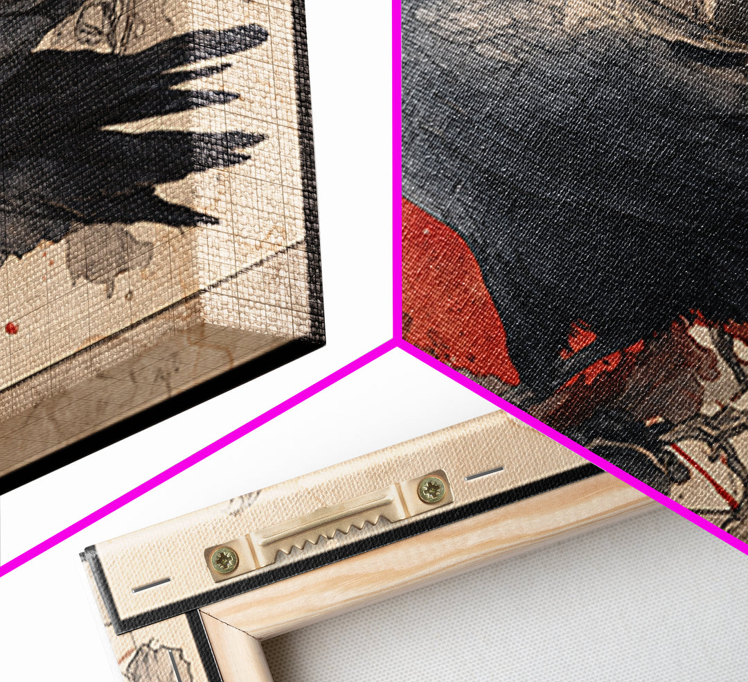 Ink Splatter Raven Composition Framed Canvas Print, Black and White Art, Halloween Decor, Living Room Decor, Monochrome, BAW-3x2-96