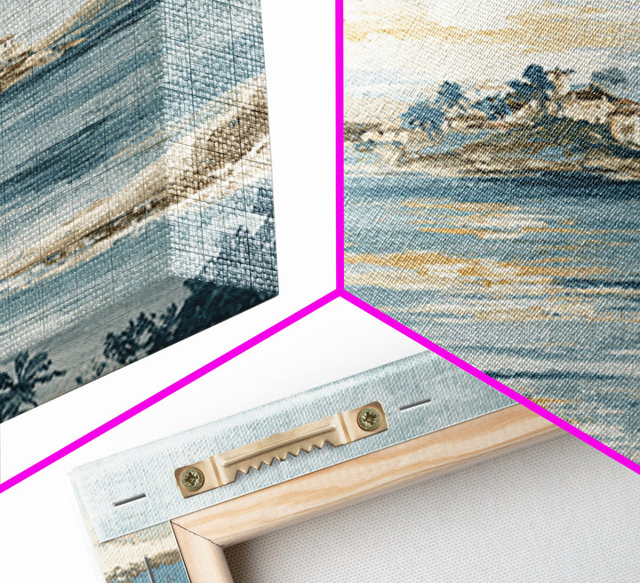 Moonlit Tropical Beach Framed Canvas Print, Beach Art, Art, Coastal Decor, Fine Art, Shore, Abstract Wall Art, Whimsical Decor, BEA-1x1-48