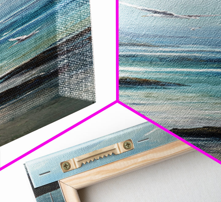 Coastal Cliffs with Gulls and Sea Spray Framed Canvas Print, Beach Art, Digital Wall Art, Coastal Decor, Fine Art, Shore, BEA-1x3-47