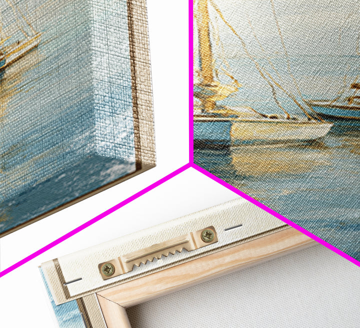 Sunset Sailboat Silhouette on Calm Water Canvas Print, Beach Art, Art Print, Coastal Decor, Oil Painting, Shore, BEA-1x3-90
