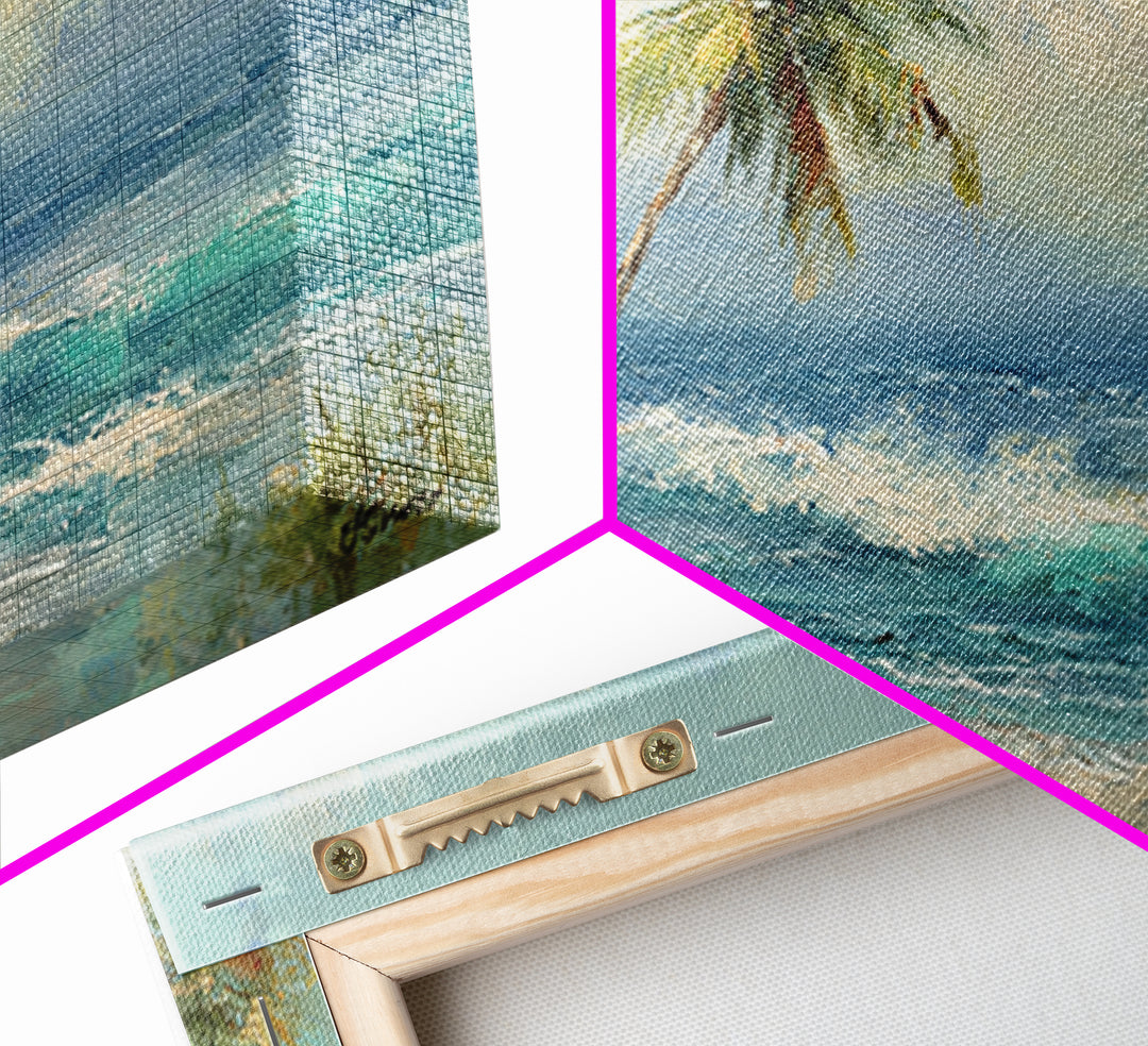 Tropical Palms Leaning Framed Canvas Print, Beach Art, Boho Decor, Coastal Decor, Fine Art, Shore, Art Prints, Digital Art, BEA-2x1-75