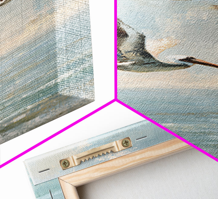 Pelicans Flying Low Framed Canvas Print, Beach Art, Beach Print, Coastal Decor, Fine Art, Shore, Textured Painting, BEA-2x3-3
