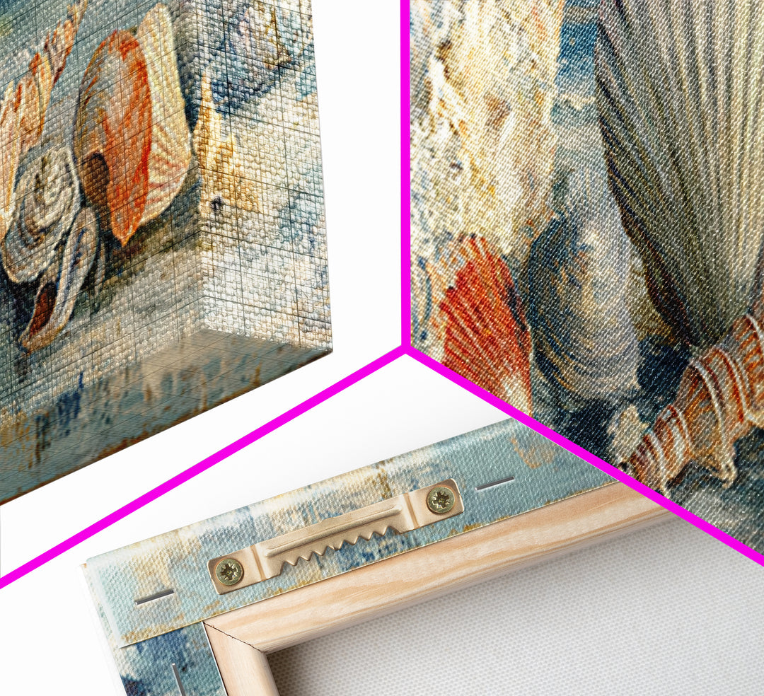 Seashell Collection Painted Like Natural Specimens Canvas Print, Beach Art, Coastal Decor, Shore, Living Room Wall Art, BEA-3x1-68