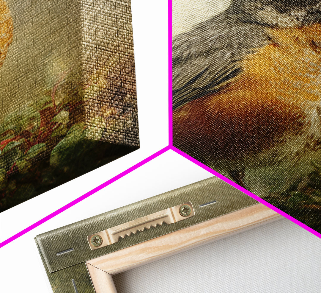 Robin in a Spring Garden with Soft Canvas Print, Bird Art, Japanese Wall Art, Living Room Decor, Watercolor Art, Flight, BIR-1x1-15