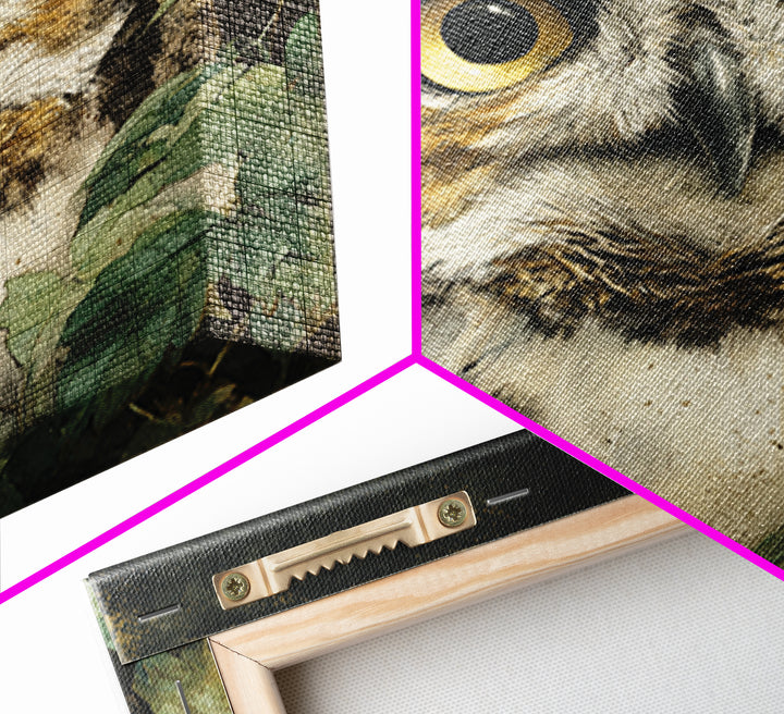 Owl Portrait with Wise Golden Eyes Framed Canvas Print, Bird Art, Fine Art Print, Living Room Decor, Fine Art, Flight, BIR-1x1-29