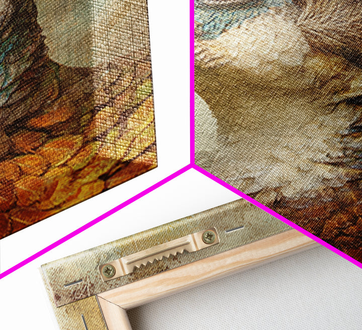Pheasant with Ornate Feather Details Framed Canvas Print, Bird Art, Mcm Decor, Living Room Decor, Oil Painting, Flight, BIR-1x1-43