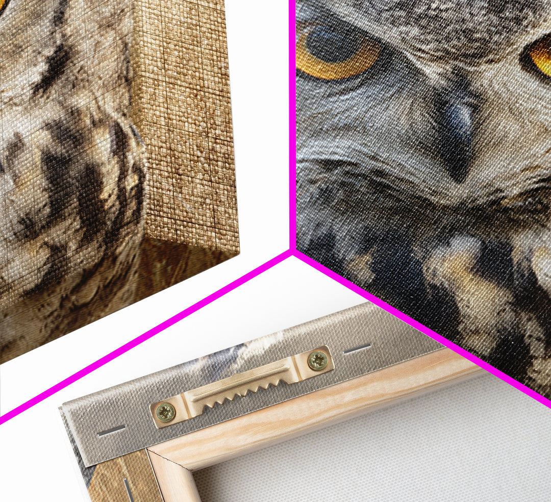 Owl Portrait with Wise Golden Eyes Canvas Print, Bird Art, Rustic Home Decor, Living Room Decor, Oil Painting, Flight, BIR-1x1-5