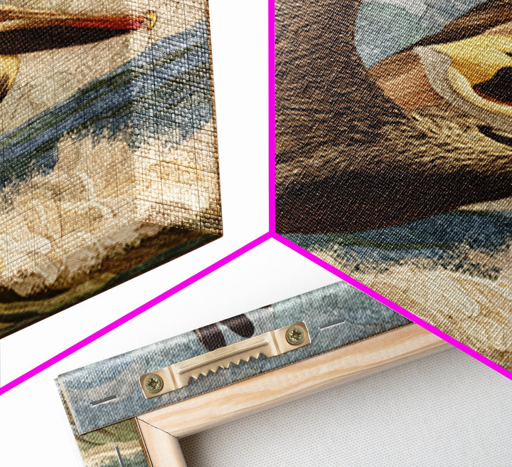 Pelican Flying over Coastal Waves Canvas Print, Bird Art, Rustic Home Decor, Living Room Decor, Fine Art, Flight, BIR-1x1-90