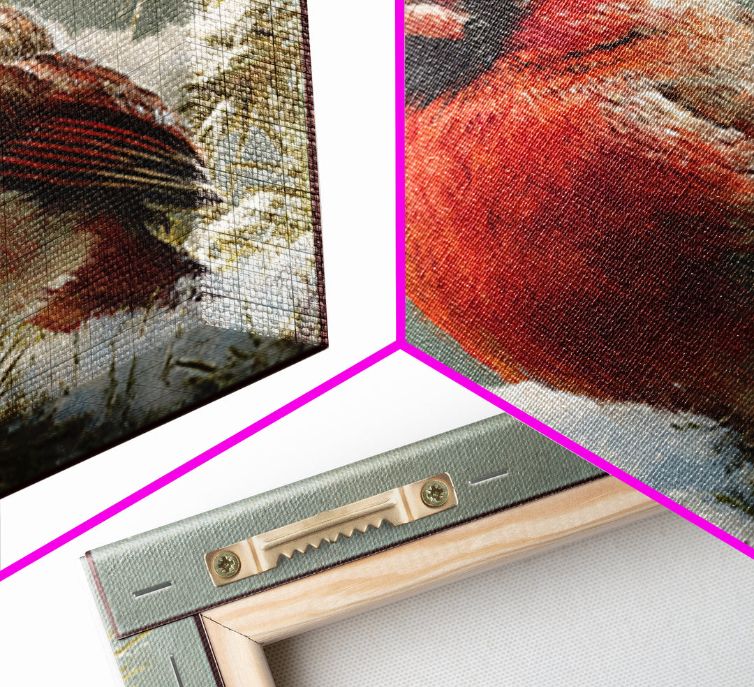 Red Cardinal on Snowy Pine Branch Canvas Print, Bird Art, Wall Art, Living Room Decor, Fine Art, Flight, Japanese Wall Art, BIR-1x1-97