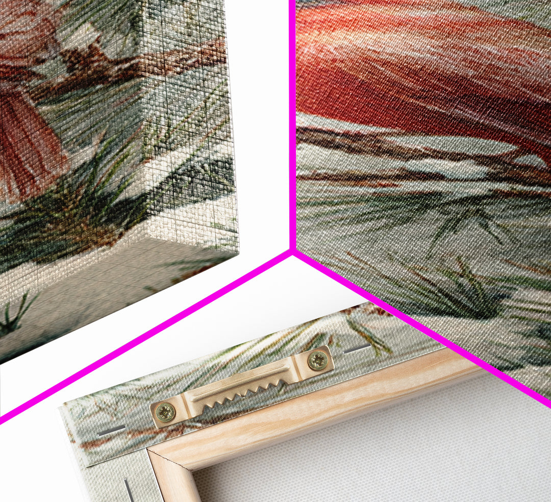 Red Cardinal on Snowy Pine Branch Framed Canvas Print, Bird Art, Textured Painting, Living Room Decor, Watercolor Art, Flight, BIR-1x3-61