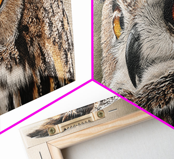 Owl Portrait with Wise Golden Eyes Framed Canvas Print, Bird Art, Home Decor, Living Room Decor, Flight, Modern Wall Art, BIR-2x1-1