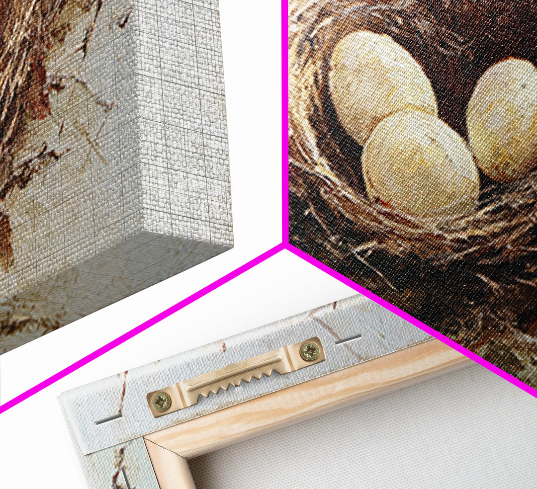 Bird Nest with Eggs and Delicate Twigs Framed Canvas Print, Bird Art, Statement Artwork, Living Room Decor, Fine Art, Flight, BIR-2x1-18