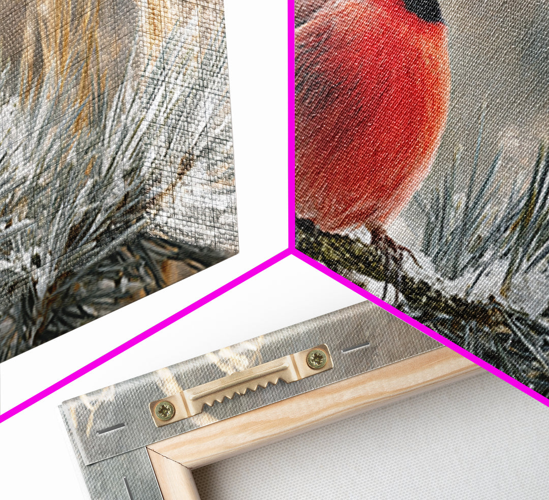 Red Cardinal on Snowy Pine Branch Canvas Print, Bird Art, Wall Art, Living Room Decor, Fine Art, Flight, Japanese Wall Art, BIR-2x1-21