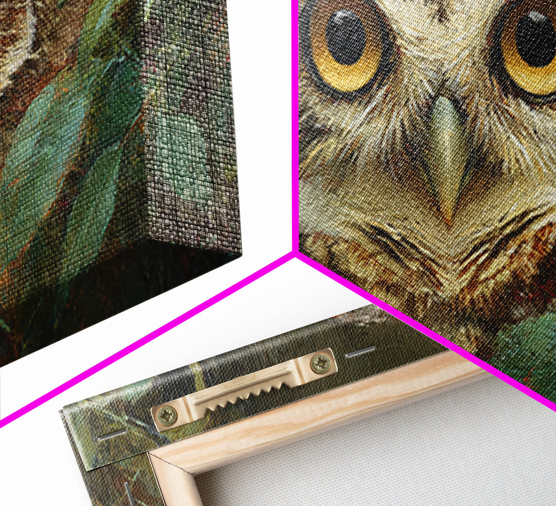 Owl Portrait with Wise Golden Eyes Framed Canvas Print, Bird Art, Home Decor, Living Room Decor, Flight, Modern Wall Art, BIR-2x1-25