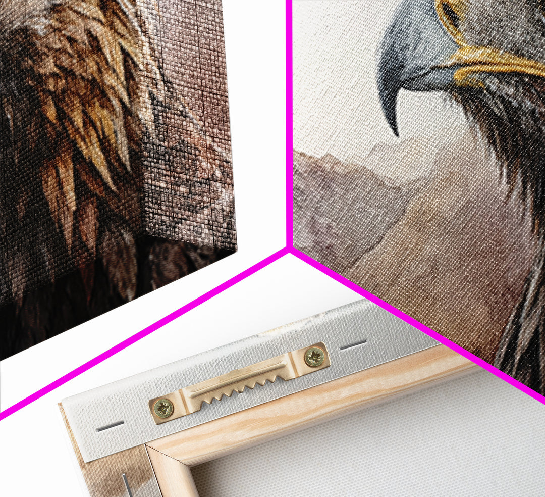 Eagle Portrait with Dramatic Mountain Wind Canvas Print, Bird Art, Contemporary Art, Living Room Decor, Oil Painting, Flight, BIR-2x1-32