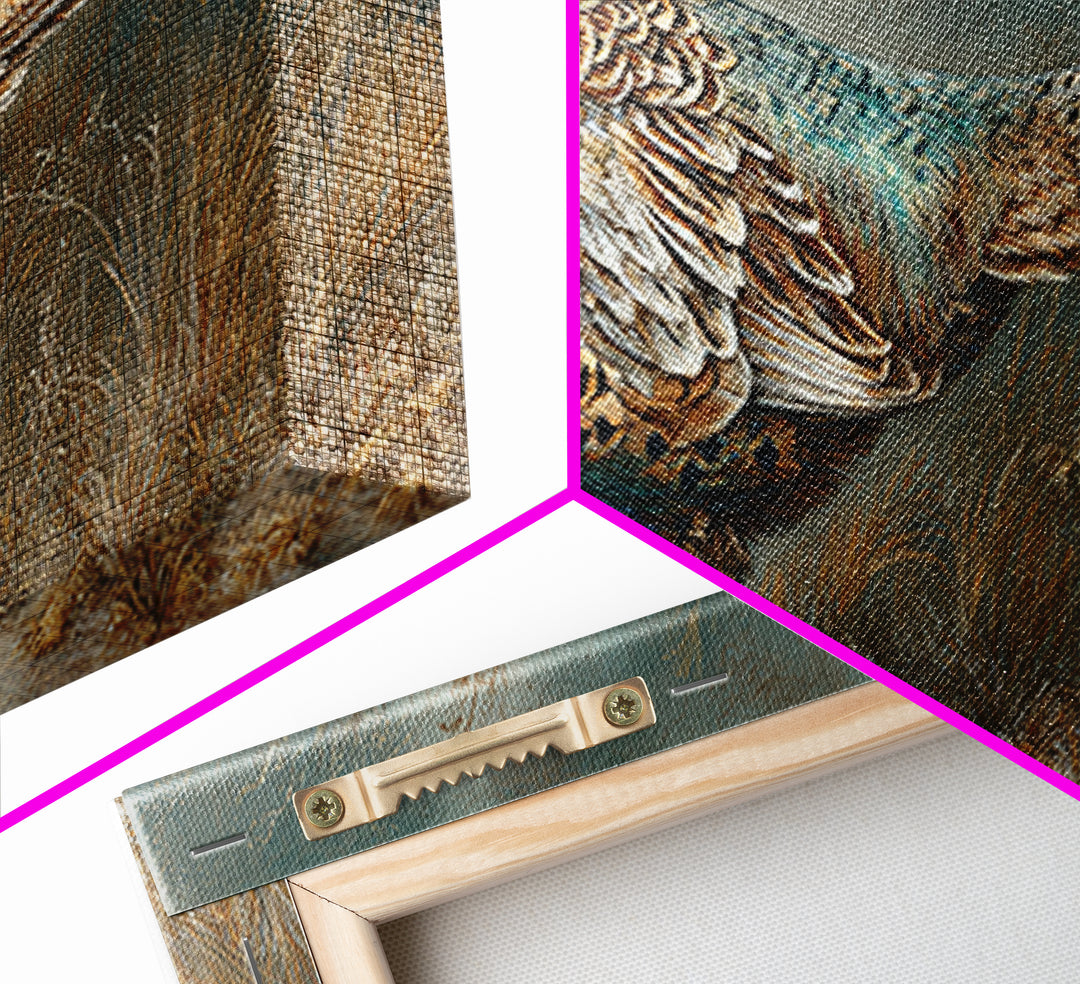 Pheasant with Ornate Feather Details Canvas Print, Bird Art, Printable Wall Art, Living Room Decor, Oil Painting, Flight, BIR-2x1-39