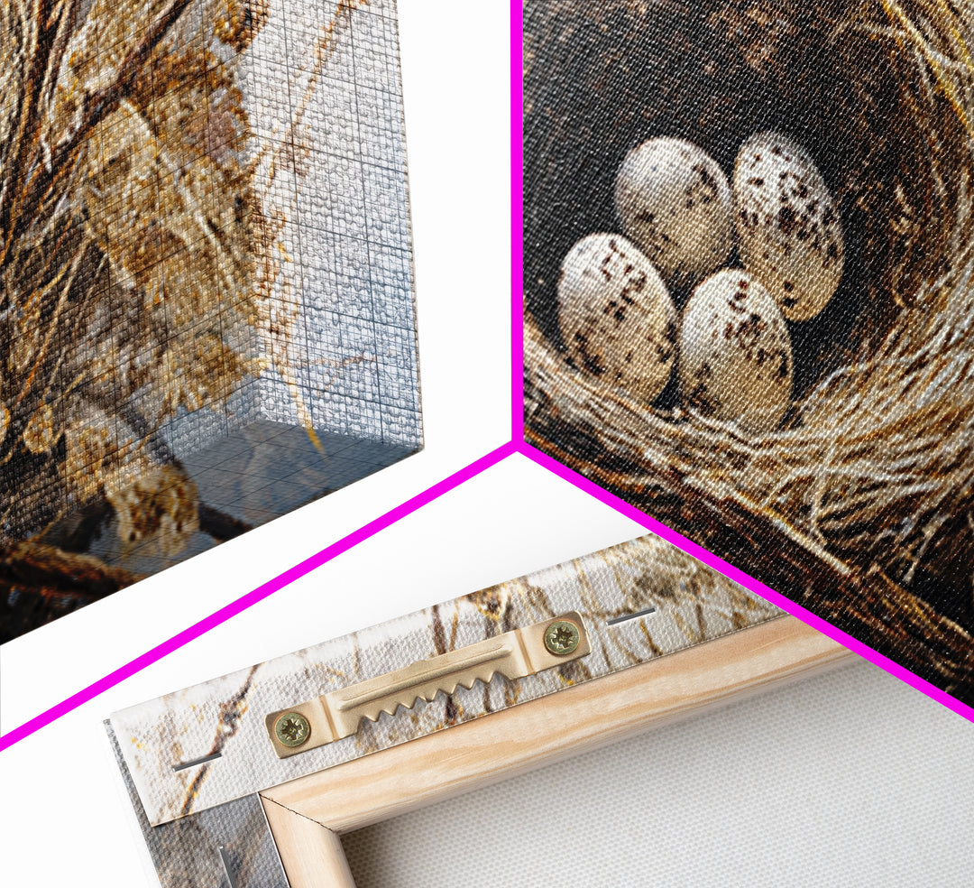 Bird Nest with Eggs and Delicate Twigs Framed Canvas Print, Bird Art, Statement Artwork, Living Room Decor, Fine Art, Flight, BIR-2x1-42