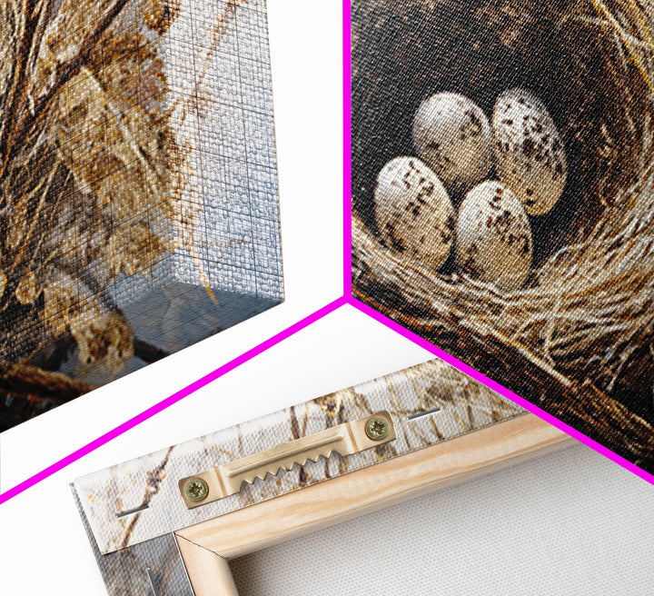 Bird Nest with Eggs and Delicate Twigs Framed Canvas Print, Bird Art, Statement Artwork, Living Room Decor, Fine Art, Flight, BIR-2x1-42