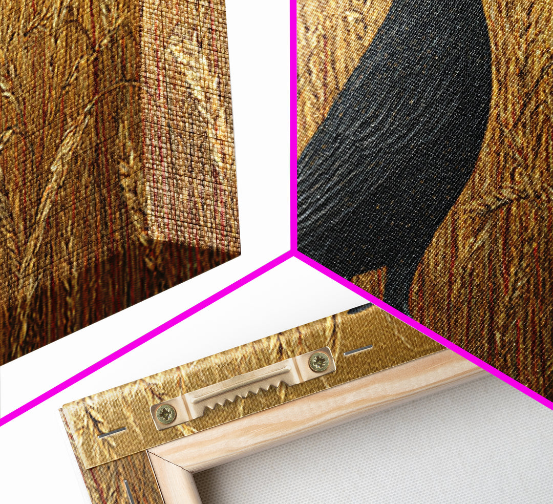 Blackbird on Gold Wheat Field Canvas Print, Bird Art, Textured Painting, Living Room Decor, Abstract Art, Flight, Printable Art, BIR-2x1-44