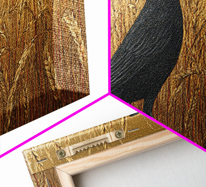 Blackbird on Gold Wheat Field Canvas Print, Bird Art, Textured Painting, Living Room Decor, Abstract Art, Flight, Printable Art, BIR-2x1-44