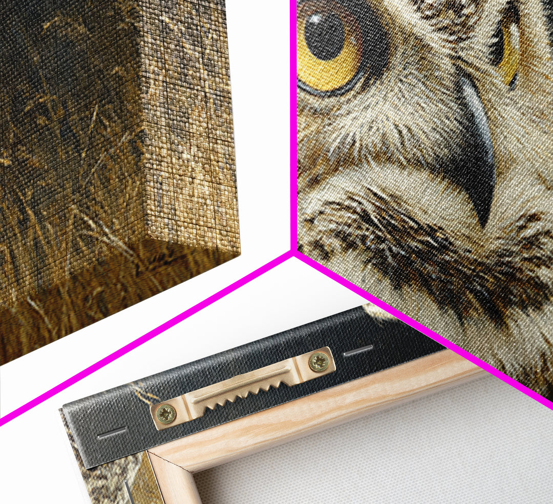 Owl Portrait with Wise Golden Eyes Canvas Print, Bird Art, Original Art, Living Room Decor, Fine Art, Flight, Mcm Decor, BIR-2x1-49