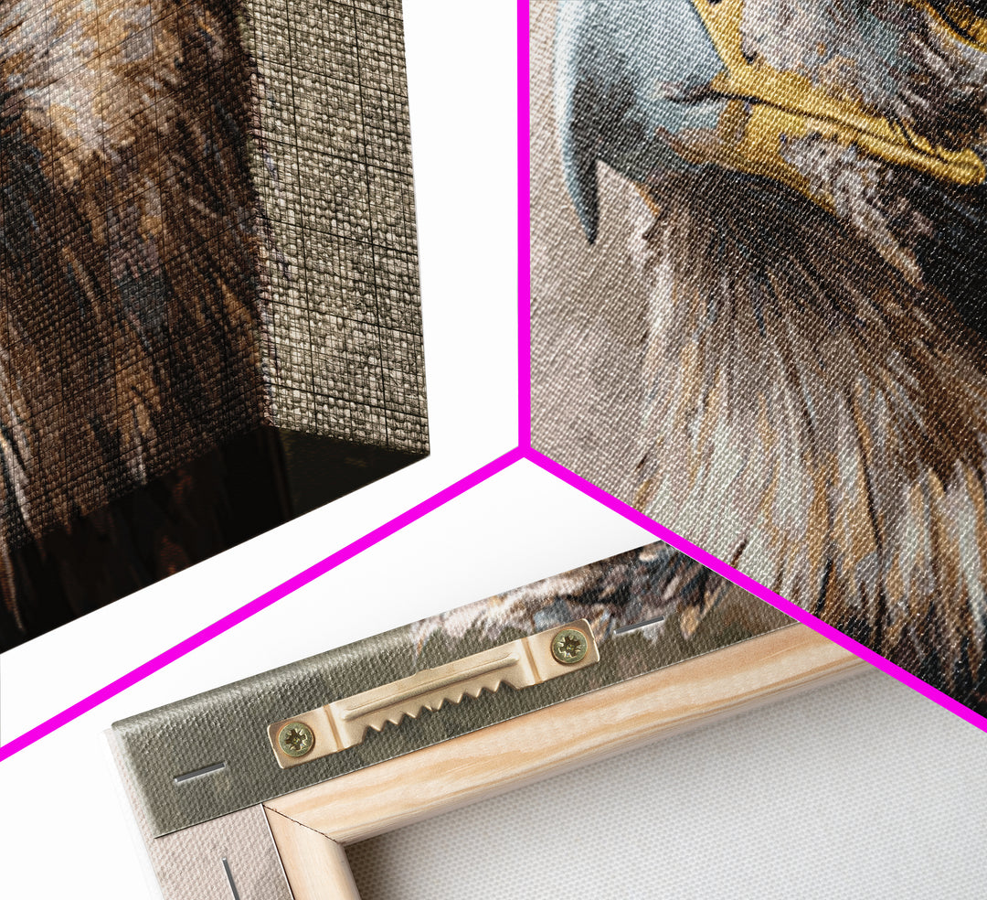 Eagle Portrait with Dramatic Mountain Wind Framed Canvas Print, Bird Art, Mid Century Modern, Living Room Decor, Flight, BIR-2x1-56