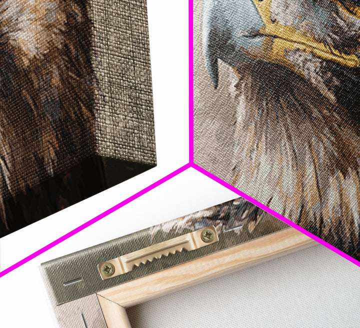 Eagle Portrait with Dramatic Mountain Wind Framed Canvas Print, Bird Art, Mid Century Modern, Living Room Decor, Flight, BIR-2x1-56