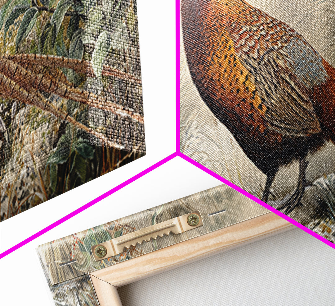 Pheasant with Ornate Feather Details Canvas Print, Bird Art, Living Room Decor, Fine Art, Flight, Rustic Home Decor, Floral Art, BIR-2x1-63