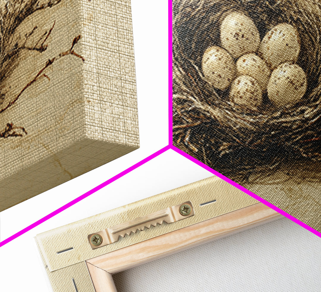 Bird Nest with Eggs and Delicate Twigs Canvas Print, Bird Art, Textured Painting, Living Room Decor, Watercolor Art, Flight, BIR-2x1-66