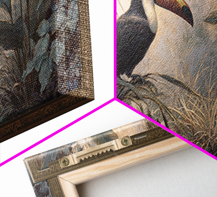 Toucan Framed by Bold Jungle Foliage Framed Canvas Print, Bird Art, Rustic Home Decor, Living Room Decor, Fine Art, Flight, BIR-2x1-67