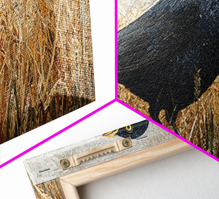 Blackbird on Gold Wheat Field Canvas Print, Bird Art, Digital Print, Living Room Decor, Watercolor Art, Flight, Bird Prints, BIR-2x1-68