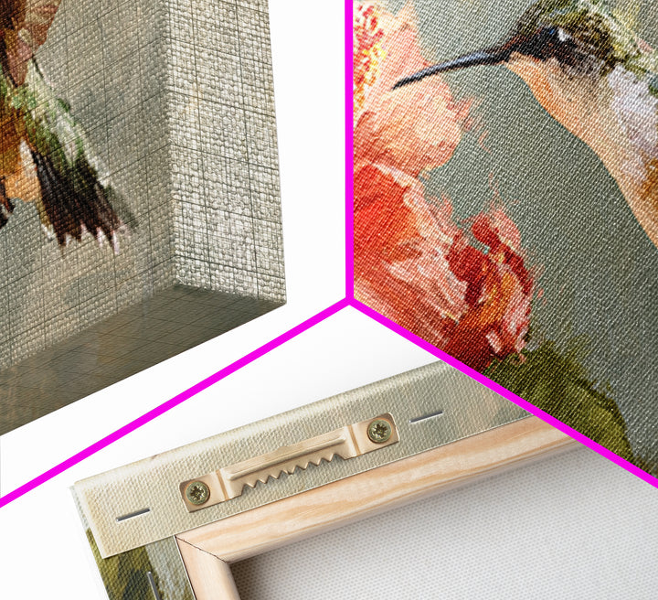 Hummingbird Hovering Beside Bright Hibiscus Framed Canvas Print, Bird Art, Printable Art, Living Room Decor, Fine Art, Flight, BIR-2x1-72
