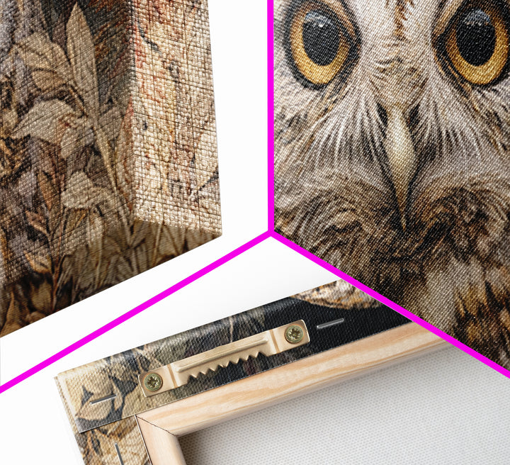 Owl Portrait with Wise Golden Eyes Canvas Print, Bird Art, Original Art, Living Room Decor, Fine Art, Flight, Mcm Decor, BIR-2x1-73