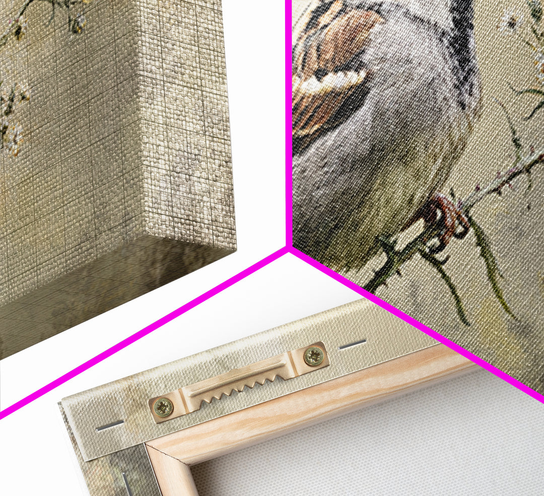 Small Sparrow on Wildflower Stem Canvas Print, Bird Art, Wall Art, Living Room Decor, Watercolor Art, Flight, Japanese Wall Art, BIR-2x1-82
