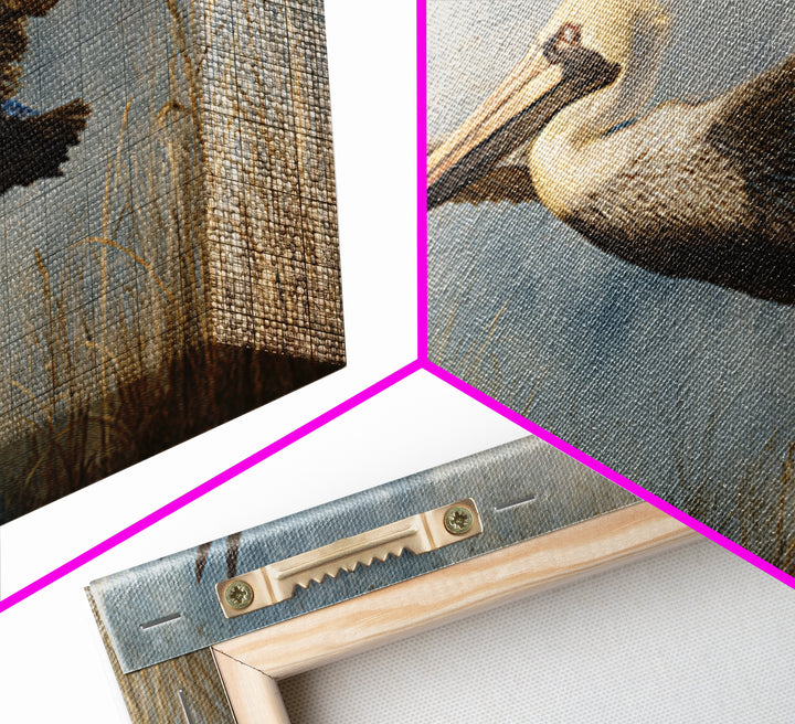 Pelican Flying over Coastal Waves Framed Canvas Print, Bird Art, Home Decor, Living Room Decor, Flight, Modern Wall Art, BIR-2x1-86