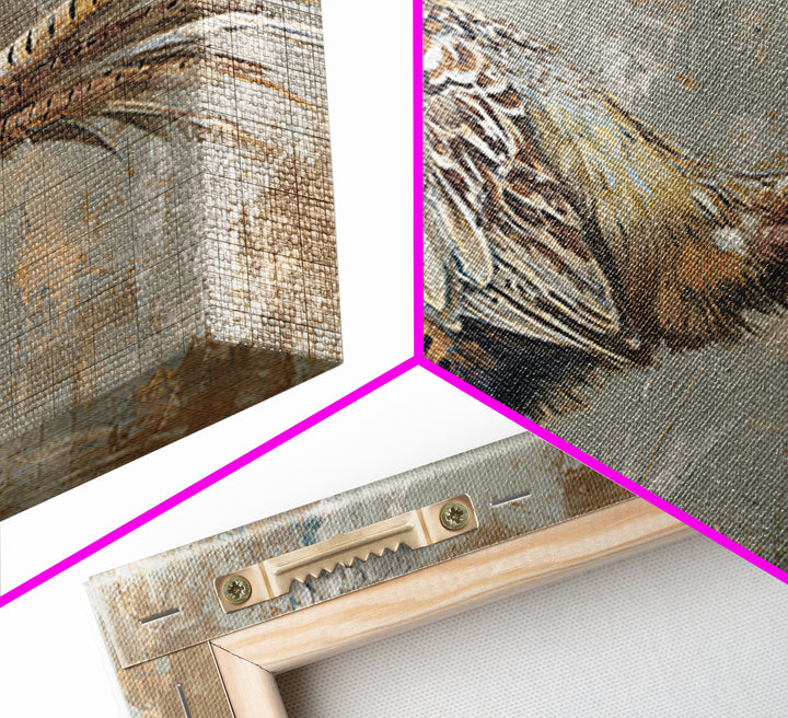 Pheasant with Ornate Feather Details Framed Canvas Print, Bird Art, Mid Century Wall Art, Living Room Decor, Fine Art, Flight, BIR-2x1-87