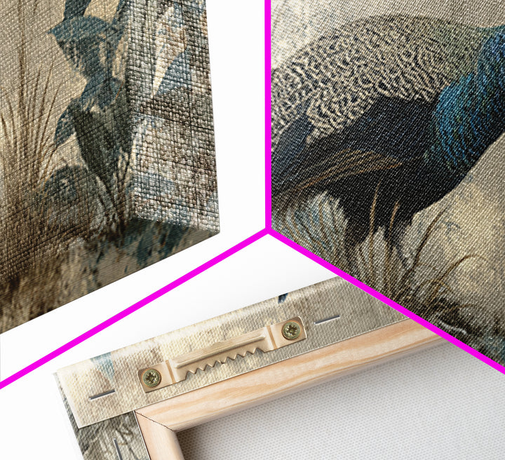 Peacock with Jewel Tone Feather Pattern Framed Canvas Print, Bird Art, Boho Wall Decor, Living Room Decor, Fine Art, Flight, BIR-2x1-99