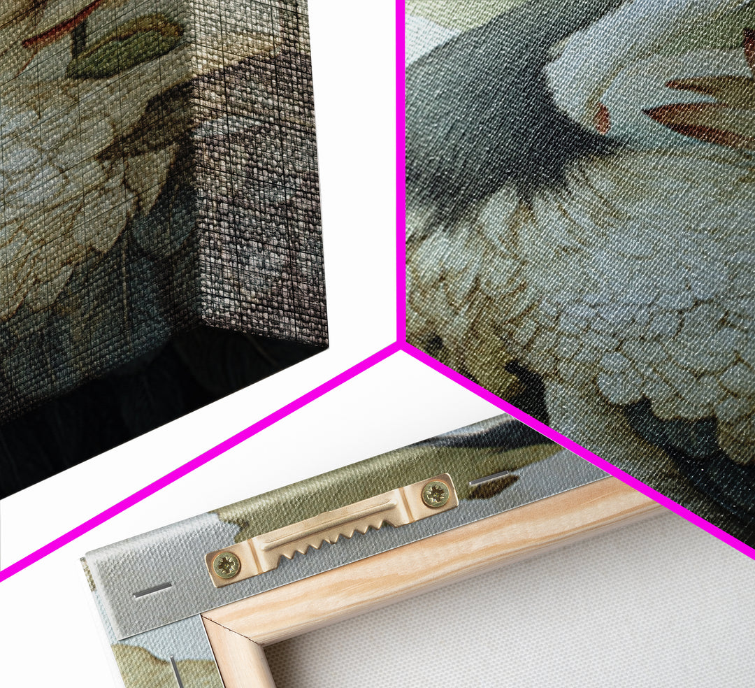 Crane and Lotus Composition Framed Canvas Print, Bird Art, Wall Art, Living Room Decor, Fine Art, Flight, Japanese Wall Art, BIR-2x3-1