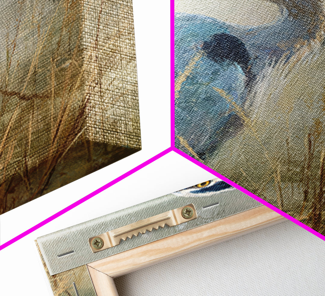 Blue Heron in Misty Marsh Grass Canvas Print, Bird Art, Luxury Decor, Living Room Decor, Flight, Art Deco, Original Art, BIR-2x3-10