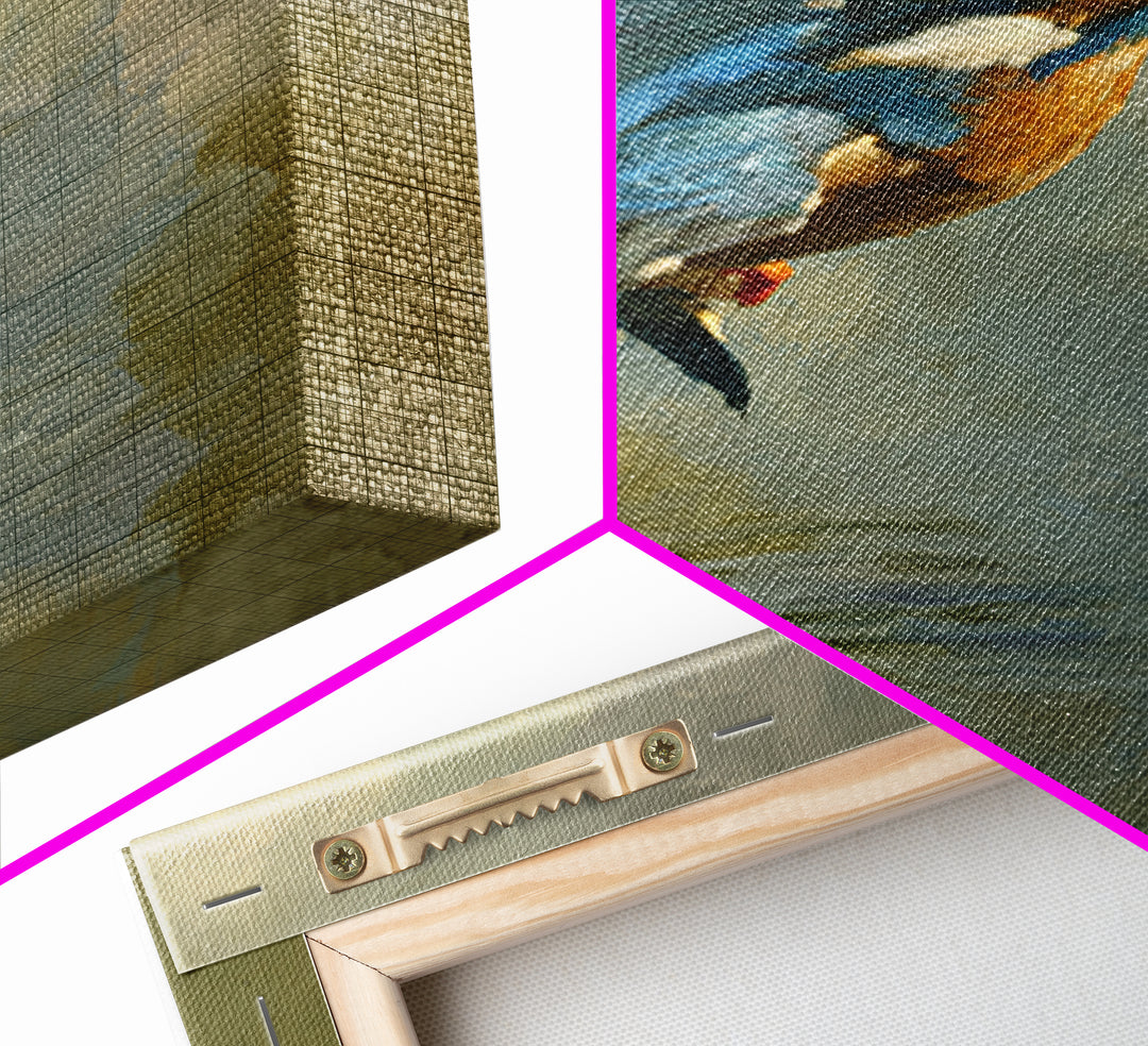 Kingfisher Diving Toward Blue Water Framed Canvas Print, Bird Art, Neutral Decor, Living Room Decor, Fine Art, Flight, BIR-2x3-19