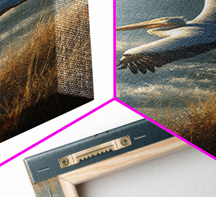 Pelican Flying over Coastal Waves Framed Canvas Print, Bird Art, Boho Decor, Living Room Decor, Abstract Art, Flight, BIR-2x3-2