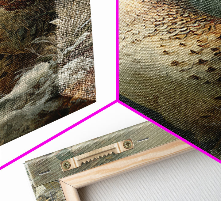 Pheasant with Ornate Feather Details Framed Canvas Print, Bird Art, Rustic Home Decor, Living Room Decor, Fine Art, Flight, BIR-2x3-3
