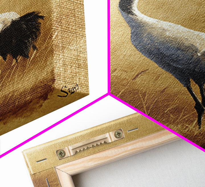 Crane and Lotus Composition Canvas Print, Bird Art, Art Deco, Living Room Decor, Fine Art, Flight, Gallery Wall, Mcm Decor, BIR-2x3-49