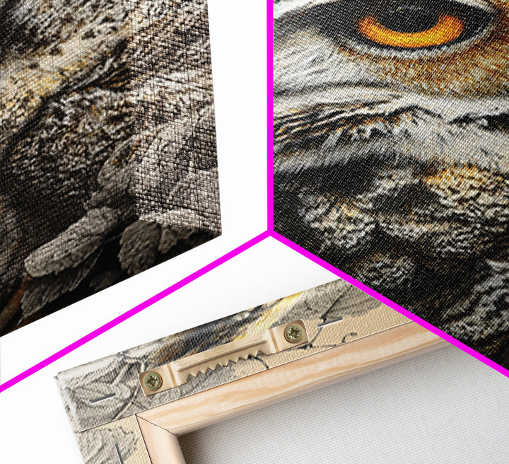 Owl Portrait with Wise Golden Eyes Canvas Print, Bird Art, Printable Art, Living Room Decor, Flight, Mid Century Wall Art, BIR-2x3-61