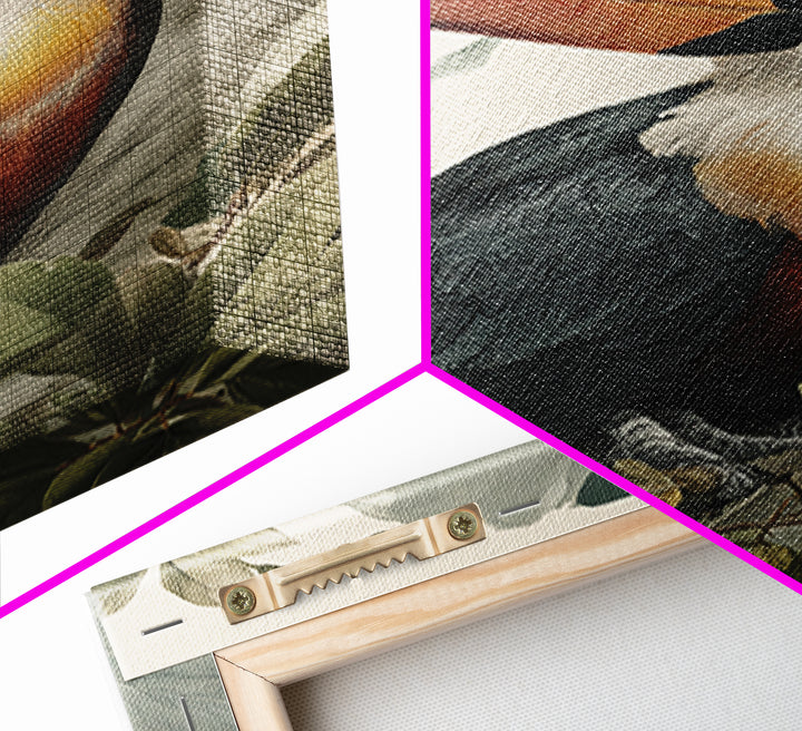 Toucan Framed by Bold Jungle Foliage Canvas Print, Bird Art, Wall Decor, Living Room Decor, Fine Art, Flight, Boho Wall Decor, BIR-2x3-79