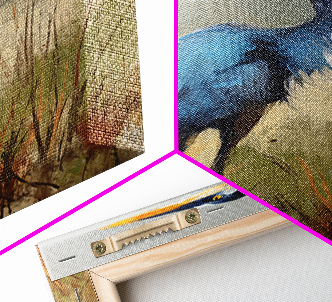 Blue Heron in Misty Marsh Grass Canvas Print, Bird Art, Mid Century Modern, Living Room Decor, Flight, Botanical Wall Art, BIR-2x3-82